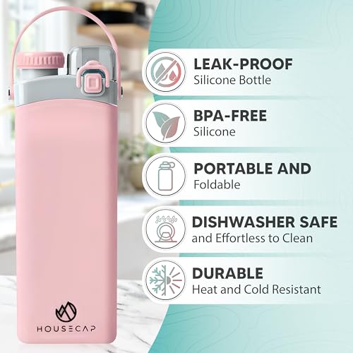 Collapsible-Water-Bottle--20oz-Silicone-Water-Bottle-with-Straw-and-Hook--Portable-and-Foldable-Water-Bottle-for-Office-Hiking-Sports--Leakproof-and-BPA-Free-Travel-Bottle-Pink