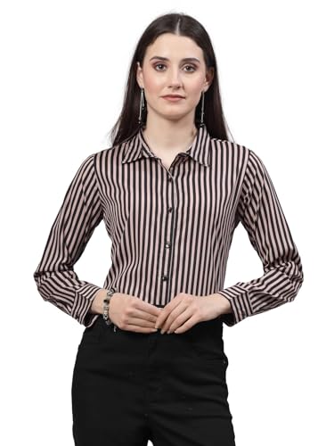 Image of Style Quotient Women Beige White Stripe Printed Formal Shirt