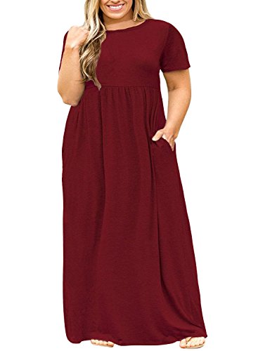Nemidor Women Short Sleeve Loose Plain Casual Plus Size Long Maxi Dress