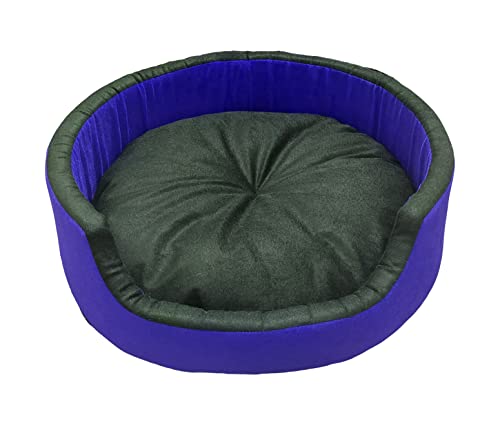 Image of Medium Size Dog and Cat Bed Round Shape Export Quality Ultrasoft Micro Fiber Filling for Extra Comfert Dual Color Blue-Black Machine Washable Anti Skid Base Pet Bed