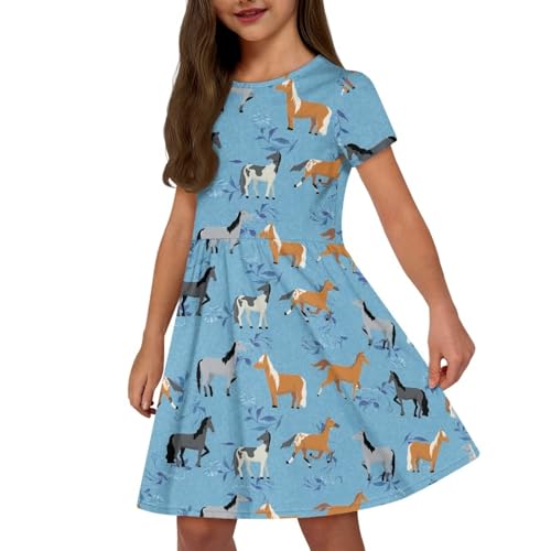 Image of Short Sleeve Dress for Girls with Pockets Cute Toddler Girl Clothes Summer 2-12