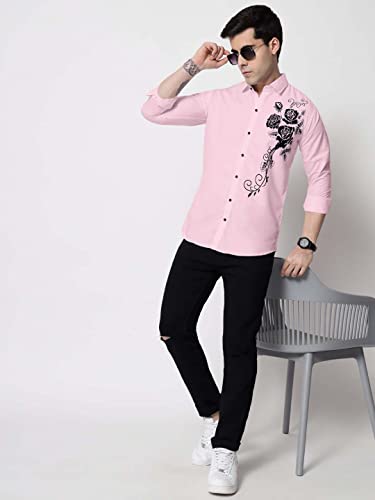 Image of Zombom Men's Regular Fit Cotton Blend Printed Spread Collar Full Sleeve Casual Shirt