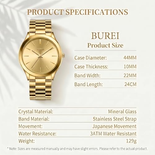 Image of BUREI Men's Wrist Watch, Analog Stainless Steel Dress Waterproof Quartz Watch for Men with Japanese Movement,Refined Gifts for Men, Boyfriend, Husband, Dad