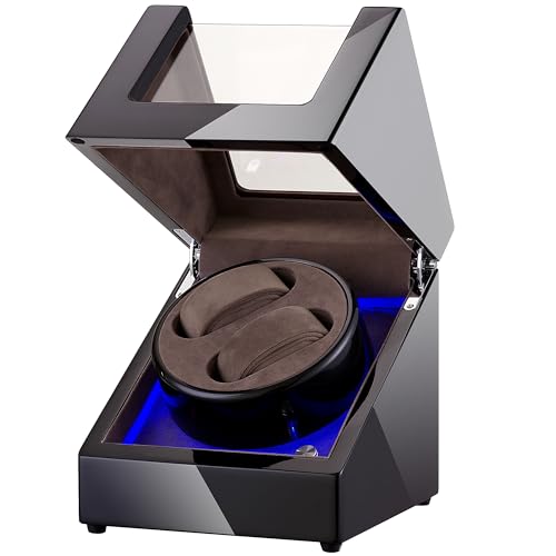 Lenway Double Watch Winder with Quiet Mabuchi Motor?Watch Rotator,Automatic Watch Winder Four Rotation Modes?with Led Light?Watch Winder for Men and Woman,High-End Piano Paint Baking