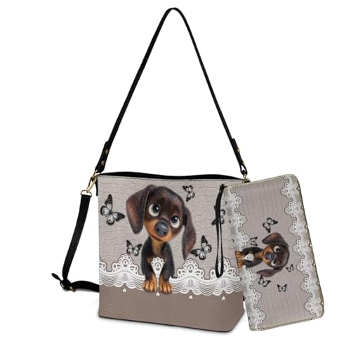 Image of Bucket Crossbody Bag Set for Women Lady, Leather Purse and Wallet Set Large Bucket Bag with Wallet