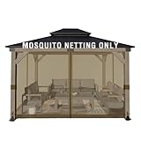 Aoodor Universal Pavillon-Ersatz-Mückennetz, 4 Paneele, Seitenwände mit Doppelreißverschluss, für Terrasse, Hinterhof, Terrasse und Rasen (nur Netz), 3 x 3,6 m, Braun