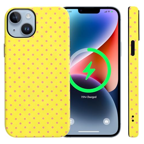 Coque iPhone 13 à pois jaune compatible MagSafe idée cadeau fille