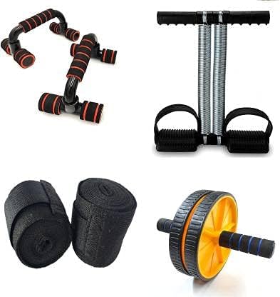 Sixteen Double Wheel Abs Roller, Tummy Trimmer, Push up Bar with Boxing Band Home Exercise Equipment for Men and Women Gym Set for Home Workout Multipurpose Fitness Equipment (Multi)-image-48