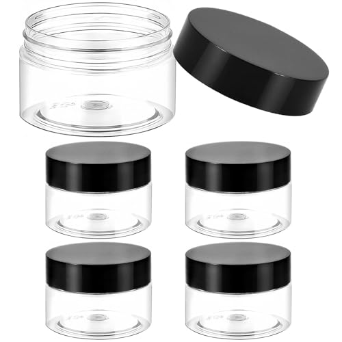 SenseYo 5 Pack 1 OZ Plastic Small Creams Container Jars with Lids for Travel (Black Lids)