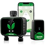 【2 Outlets】 RESTMO Smart Water Timer, Remote and Voice Control via App, RF to WiFi Tap Timer, Programmable Irrigation Controller with Auto/Manual/Rain Delay for Lawn, Garden, Drip System