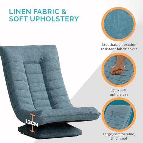 Image of Kawachi Alloy Steel Folding Swivel Nirvana Moon Chair Leisure Lounge Sofa 360 Degree Rotation Adjustable Recliner Bedroom Floor Chair (Blue)