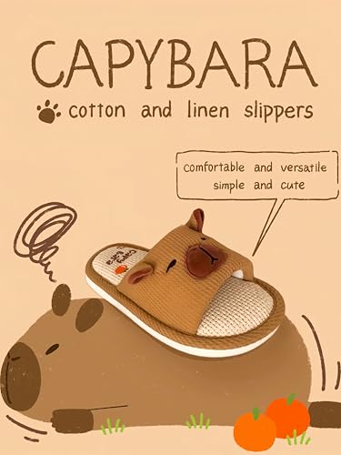 Cute Capibara Linen and Cotton Memory Foam Sole Summer Autumn Slippers, Open Toe Anti-silp House Slippers2