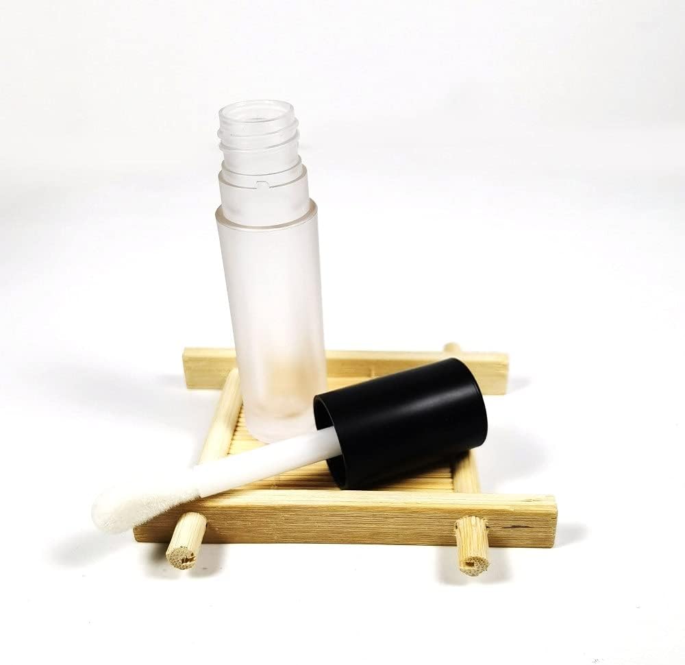 COSIDEA 24 pcs Empty 5ml big brush Frosted Black lip gloss tube Black round lipgloss tubes container with big doe foot wand cosmetic packing containers