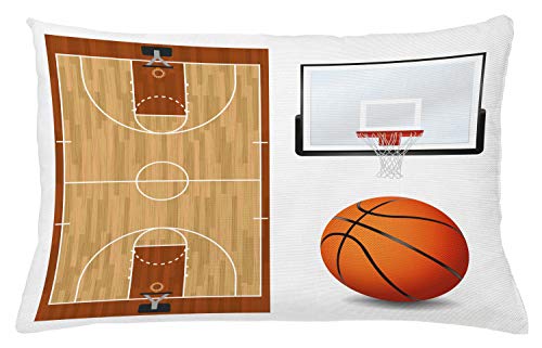Lunarable Sports Throw Pillow Cushion Cover, Basketball Court Backboard Illustration Realistic Sports Themed, Decorative Rectangle Accent Pillow Case, 26