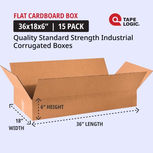 Image of TAPE LOGIC 36x18x6 Flat Corrugated Boxes, Flat, 36L x 18W x 6H, Pack of 15 | Shipping, Packaging, Moving, Storage Box for Home or Business, Strong Wholesale Bulk Boxes