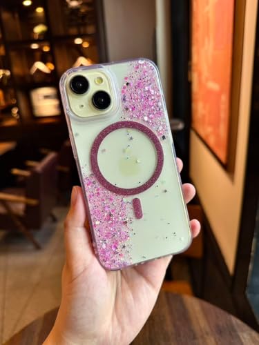 Image of mobistyle Glitter Cover Case for iPhone 14 Plus | 6.7-Inch Compatible with Mag-Safe, Shiny Cute Bling Sparkle for Women and Girls Phone Cover iPhone 14 Plus (Pink)