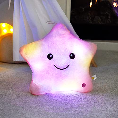 Wewill 13'' Creative Twinkle Star Glowing Led Night Light Plush Pillows Stuffed Animals Toys Birthday Valentines Gifts For Toddlers Girls (Pink) #TOP1