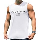 [X-Jang] メンズ タンクトップ トレーニング ノースリーブ フィットネスTシャツ 筋トレ スポーツインナー 袖なし スポーツウェア ボディビル マッスルフィット 吸汗速乾 (JP, アルファベット, M, ホワイト)