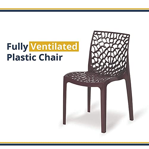 Image of activa Web Designer Plastic Chair for Home, Office and Restaurant and Cafe|Armless Chair for Dining Room| Heavy Duty Outdoor Plastic Chair | Designer Balcony Chair (Brown, Set of 2)