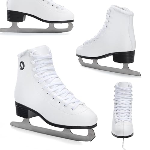 ATTABO Eislaufschuhe Damen SchlittschuheWeiß 39 (25,4 cm), Schnürung, Klassisches Design, Wärme und Komfort, Schlittschuhe aus Edelstahl, Für Anfänger und Fortgeschrittene bis 100 kg