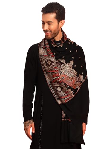 Écharpe pour homme pure laine Sozni brodée Pashmoda Zavian, grand châle cachemire 100x203 cm