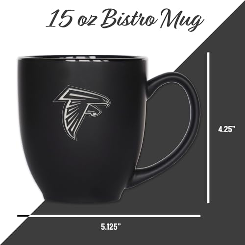 Image of Rico Industries NFL Football 15oz Personalized Laser Engraved Matte Black Ceramic Bistro Mug - For Hot or Cold Drinks