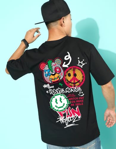 Image of Veirdo Cotton Drop Shoulder Round Neck Oversized Baggy Fit Front & Back Graphic Printed Half Sleeve T-Shirt Men (Available in from S to 2XL)