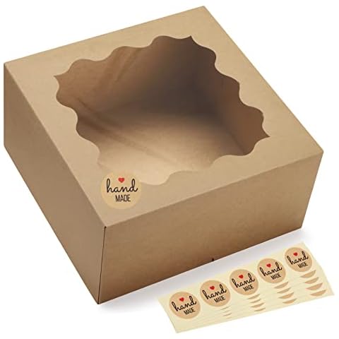 Eupako Auto-popup 10x10x5 Cake Boxes with Window, 24pcs Quick Fold Brown Bakery Boxes, Easy Assemble Gift Box for Pies, Cookies, Pastries, Chocolates, Party, Wedding Cover