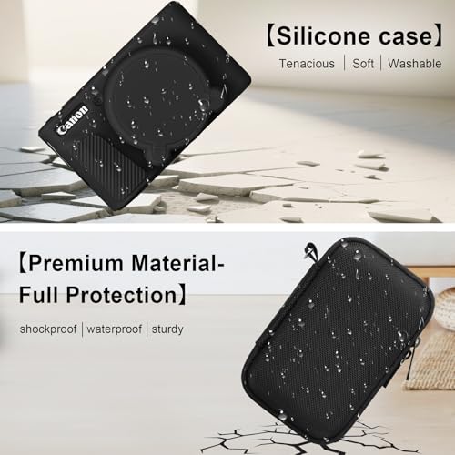 Image of Elonbo Camera Case for Canon PowerShot SX740 / SX730 Digital Camera, Canon SX740 / SX730 HS Hard Carrying Case + Soft Silicone Cover with Removable Lens Cover, Black