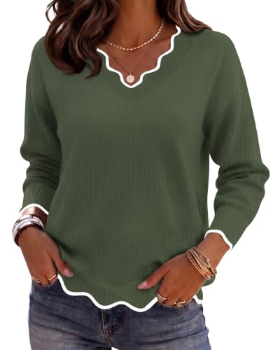 Image of Zeagoo Women's 2026 Fall V Neck Sweater Long Sleeve Lightweight Knit Tops