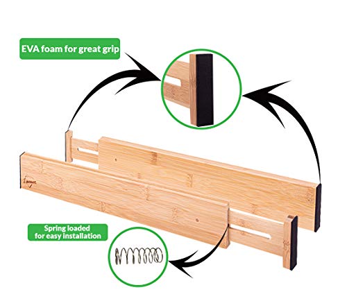 Schubladenteiler Bambus Küche Organisations Set von 6 - Federbelastete Schubladenteiler einstellbar & erweiterbar Schubladenorganisation - am besten für Küche Kommode & Schrank (45,8-54,6cm)