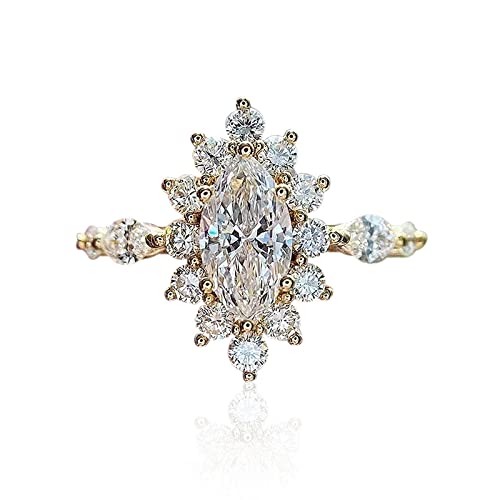 Women's Halo Engagement Rings Fashion Jewelry Yellow Gold Plated Cubic Zirconia Marquise Cut Wedding Ring