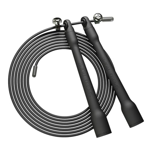 Ultra-Light Speed Rope Jump Rope with Black Ergonomic Handles,PVC Cable, Adjustable Length, for Cardio Training, CrossFit, Boxing (Black)