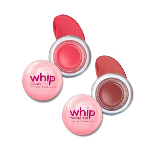 Image of Glam21 Whip Mousse Tint 3-in-1 | Lip, Cheek & Eye Tint | Vitamin E, Jojoba Oil & Shea Butter | Waterproof, Long-Lasting, Highly Pigmented | Lightweight Travel-Friendly Makeup | 4gm Each | Combo Pack Of 2 (Pink Strawberry&Rusty Cranberry)