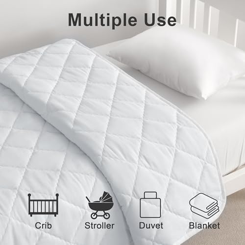Image of BEDSUM Large Toddler Comforter, Brushed Microfiber Crib Blanket - All Season Quilted Down Alternative Nursery Bedding - Lightweight Baby Blanket for Daycare & Nap, 43x60, White