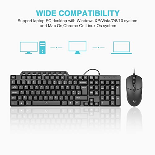 Image of Wired Keyboard and Mouse,Rii RK203 Full Size Slim Business Keyboards and Mouse Wired for Computer,Laptop,PC,Notebook,Windows Home Office