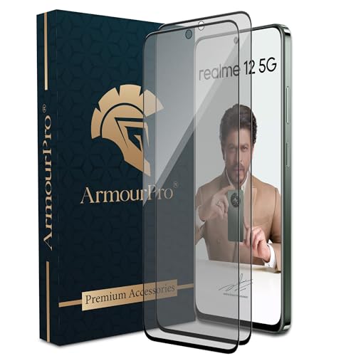 Image of ArmourPro Military Grade Matte Anti-Glare Tempered Glass Screen Protector for Realme 13, 12X, 12, Realme 11X (6.8 Inch) With Installation Kit | Edge-To-Edge Protector Coverage | Black, Pack of 2