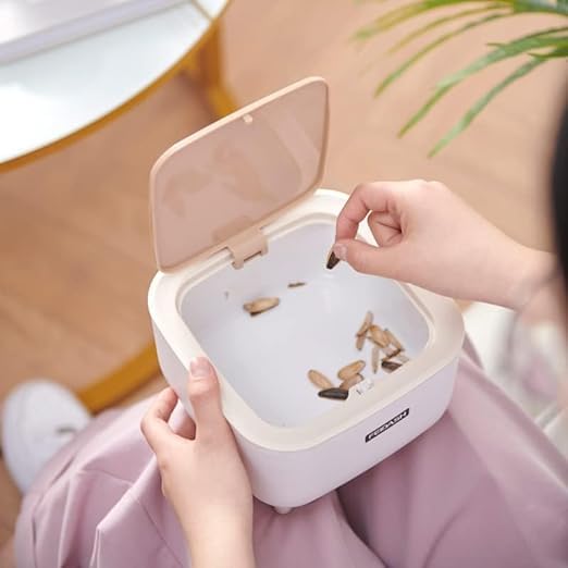 Image of Free-standing Garbage Can, Press Type Trash Can With Lid, Mini Trash Can, Office Small Waste Paper Bucket, Garbage Can, Dresser Countertop Rubbish Can (White)
