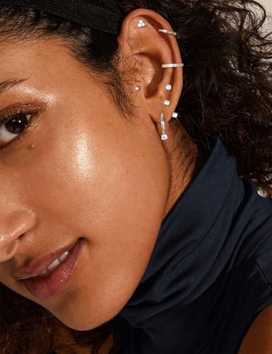 Jstyle Hypoallergenic Gold Stud Hoop Earrings for Women - Surgical Stainless Steel Earrings Trendy Small 14K Gold Hoops Cartilage Earring Stacks Silver Huggie Earring Set for Multiple Piercing Jewelry3