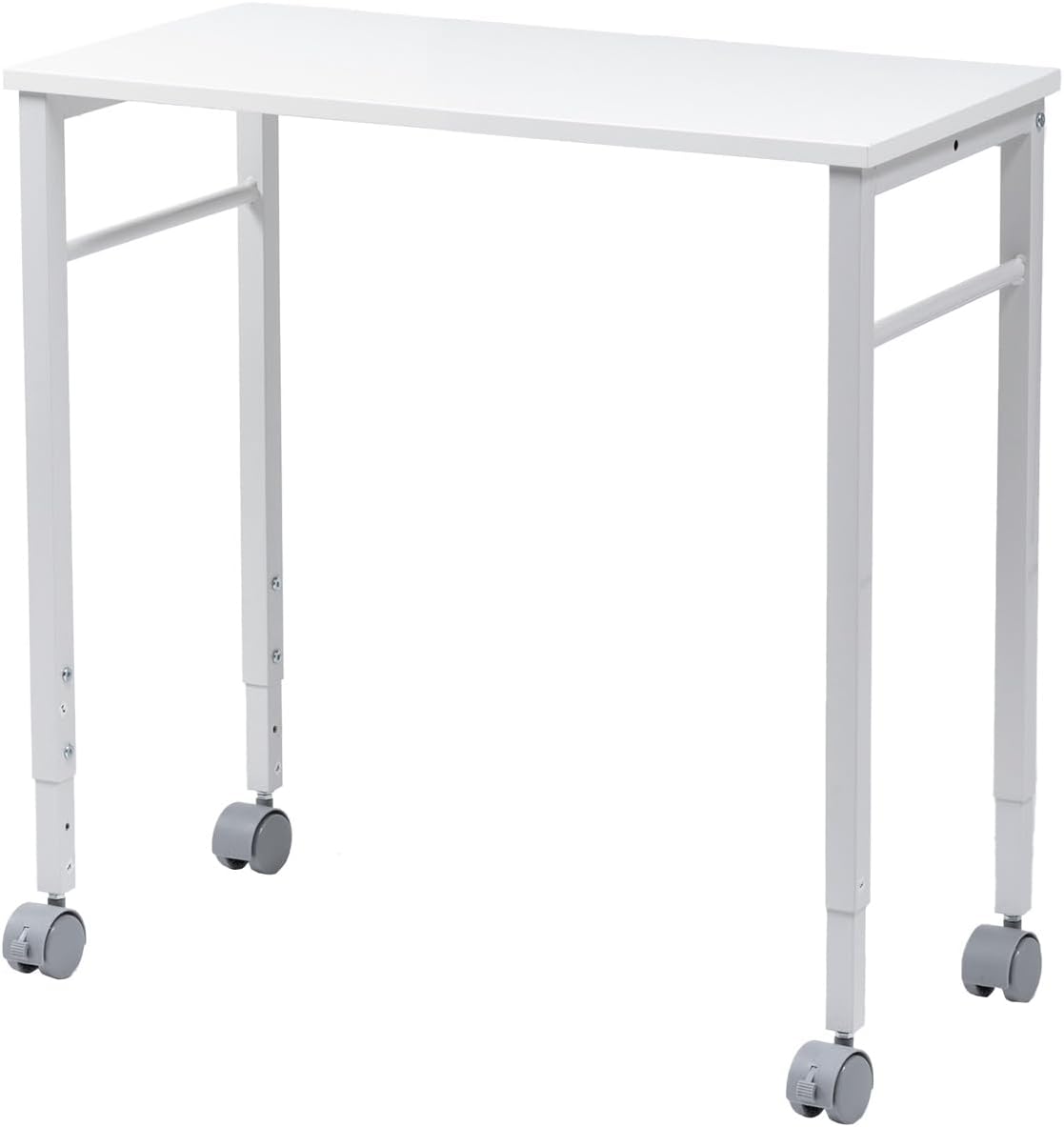 eSupply EZ1-DESKF046 Caster Sub Desk Side Desk Computer Desk Work Bench Height Adjustable Width 70cm Depth 35cm Height 64cm/70cm White