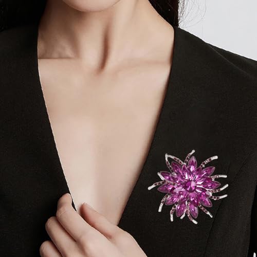 Image of Sparkling Crystal Flower Brooch Pins for Women Dainty Rhinestone Flower Shape Brooch Pin Suit Scarf Hats Decoration Wedding Jewelry