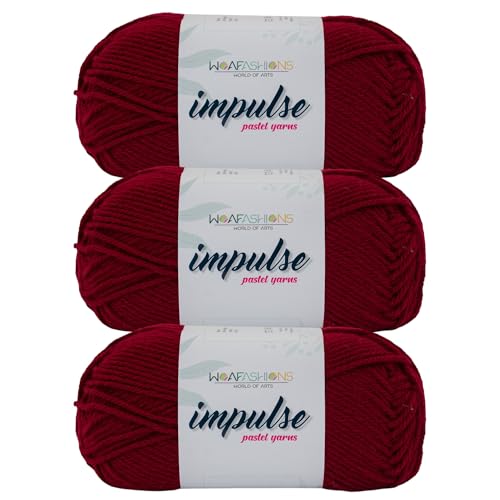 Image of WOAFashions Impulse Hand Knitting & Crochet Yarn, Premium Acrylic, 4 : Medium (Milano Red) (3x100gms / 3.5oz / 200mtr / 218yds)