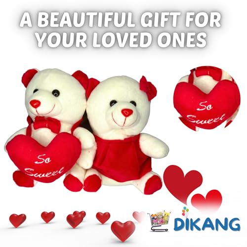 Image of DIKANG Little Cute Couple Teddy Bear for Valentine's Day Gift | Valentine Gift for Boyfriend /Girlfriend /Husband /Wife - 20cm (Off -White)