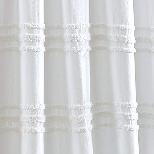 DKNY Chenille Stripe Shower Curtain for Bathroom - 100% Cotton - 72" x 72" - White