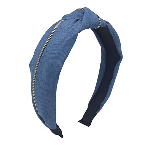 MHDGG Knot Headband for Women Girls,Denim Zipper Wide Headbands Turban Headband Hair Band Vintage Bandana Hairband Elastic Hair Hoops Hair Accessories for Women and Girls,Light