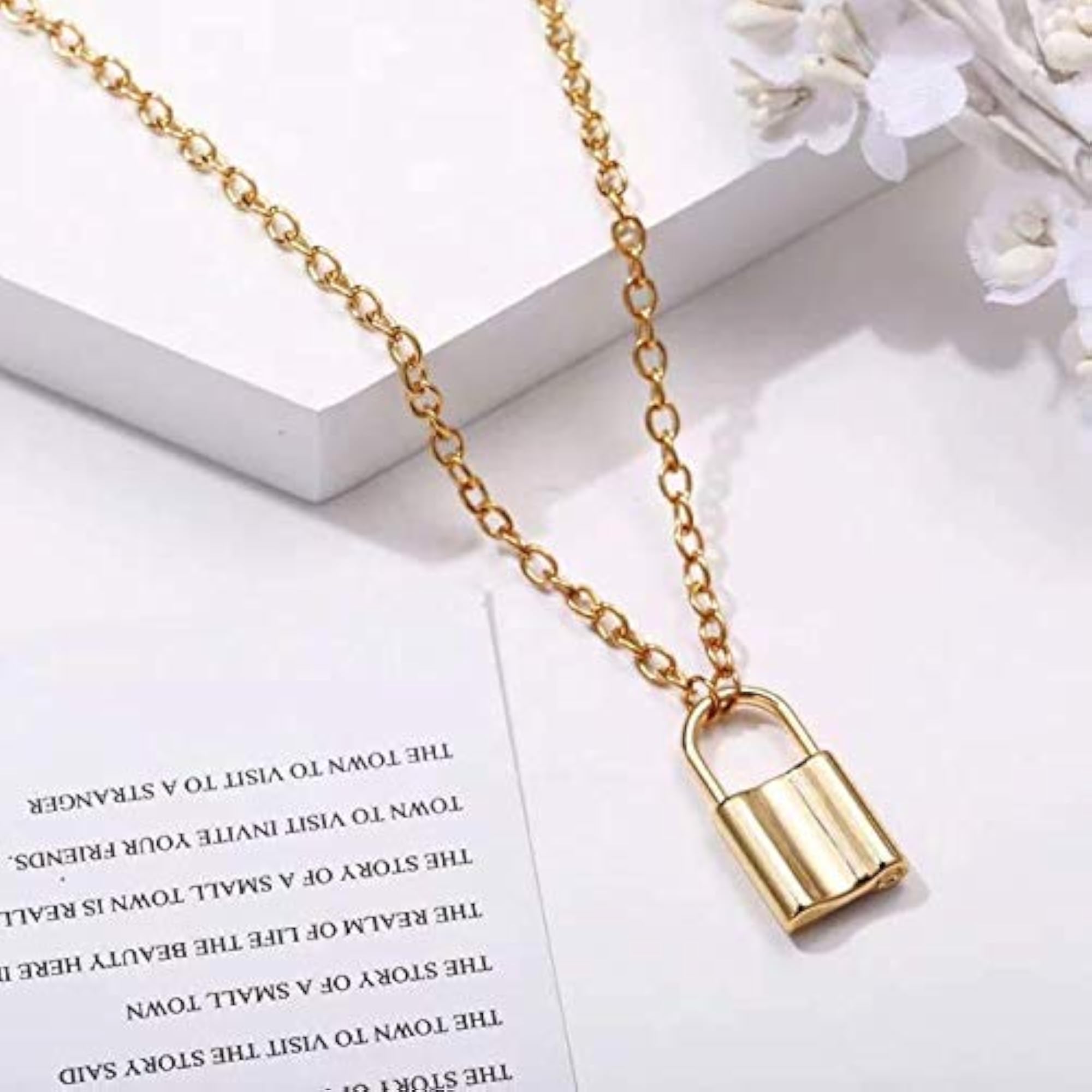 Lock Pendant Necklace for Women Silver Tone Stainless Steel