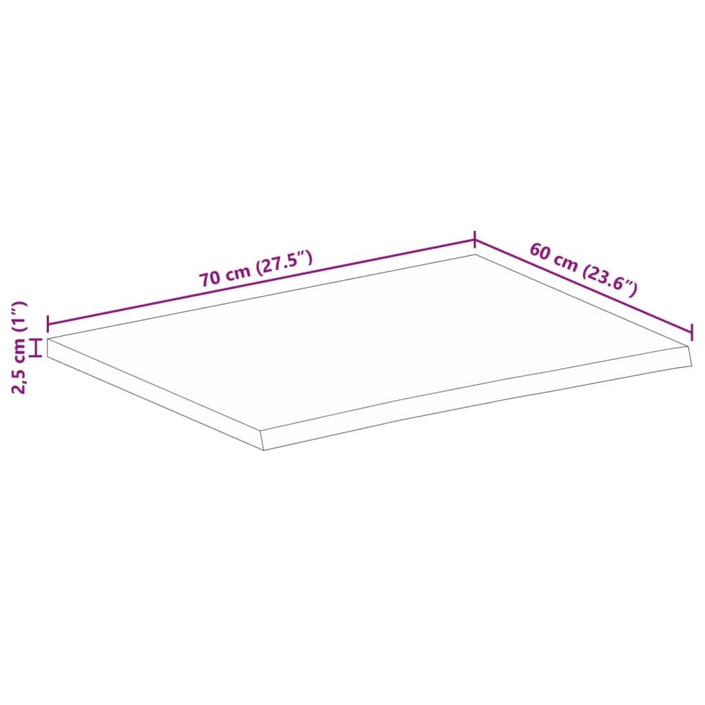 Dessus de table à bord vivant 70x60x2,5 cm bois massif manguier