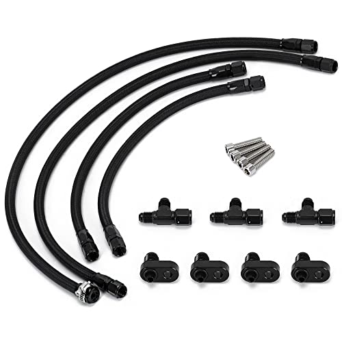 PTNHZ Steam Vent Hose Kit 4 AN Aluminum Complete Coolant Crossover Transmission Fluid Cooler Hose Line Stainless Steel Silica Gel Nylon woven fabric For LSX LS1 LS2 LS6 LM7 (Black)
