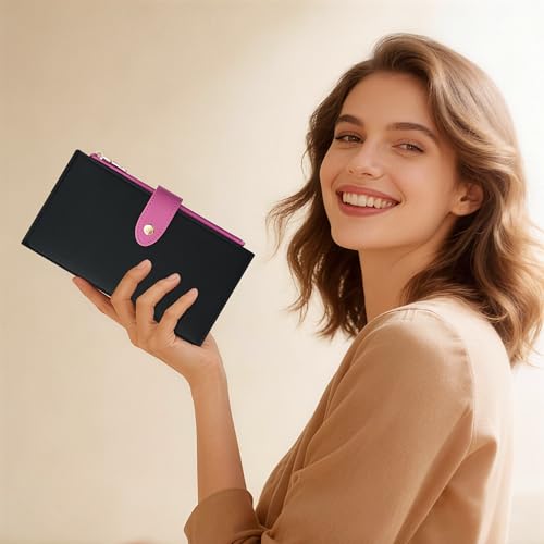 Image of Travelambo Leather Wallets for Women Slim RFID Blocking Bifold Credit Card Holder Wallet