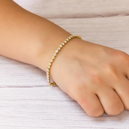 Philip Jones Gold Plated 3mm Tennis Bracelet Created with Zircondia® Crystals - Image 3
